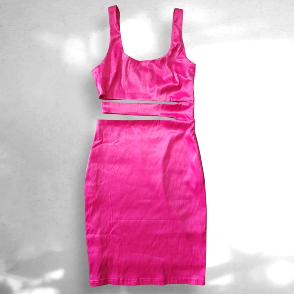 Hot Pink Satin Cutout Dress